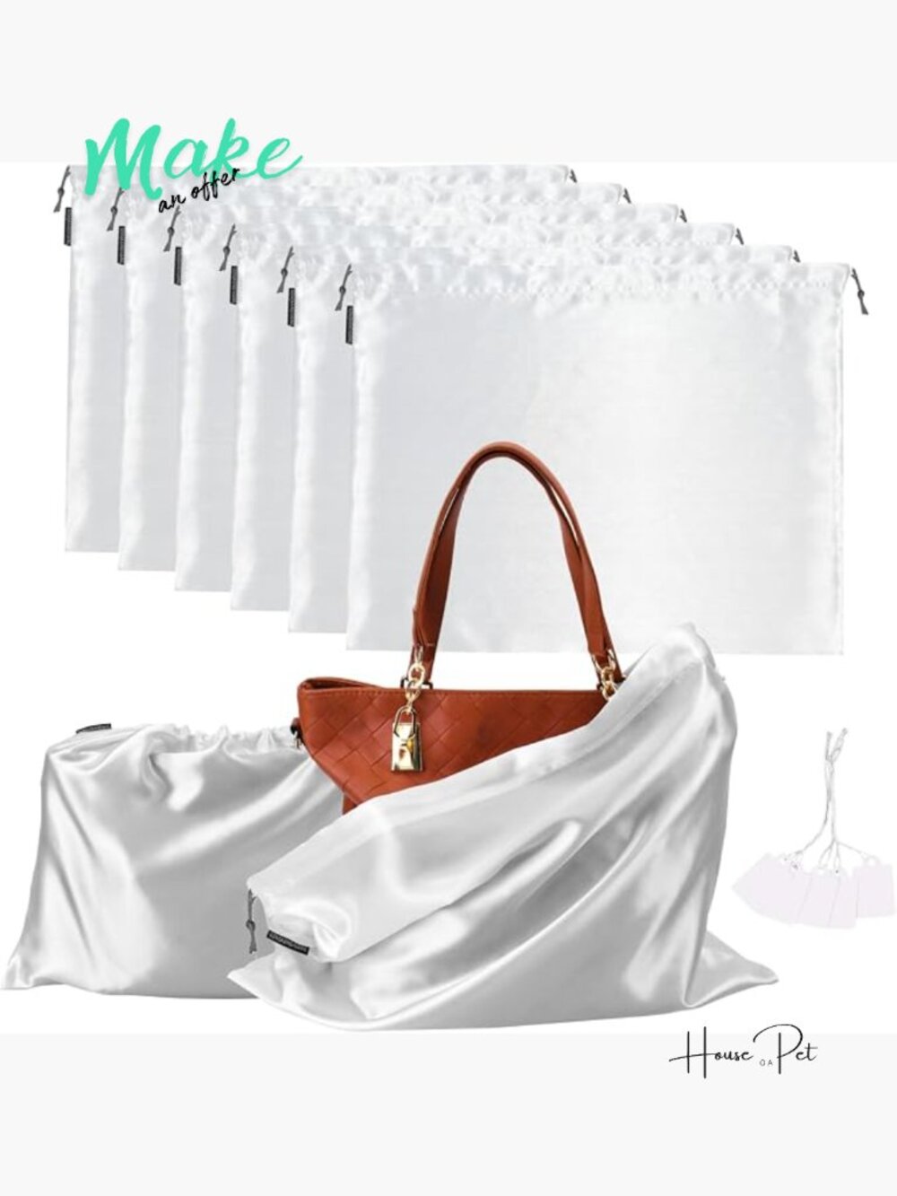 6 Pack Silk Dust Cover Bags for Handbags, Purses & Shoes - Drawstring Storage